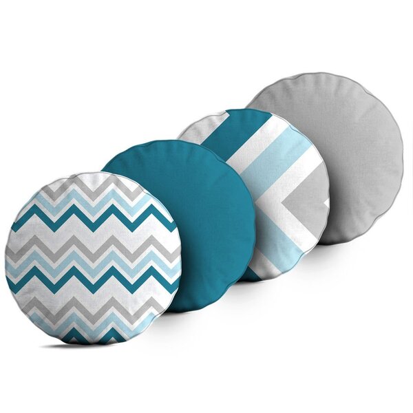 Kit 4 Almofadas Redondas Abstrato Azul Único