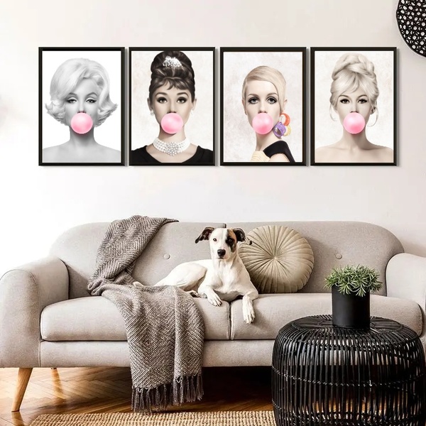 Kit 4 Artistas Bubble Gum Rosa 33x24cm - Com Vidro Moldura:ma