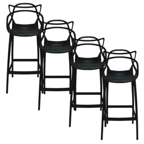 Kit 4 Banqueta Allegra Alta Master Preta Umix401