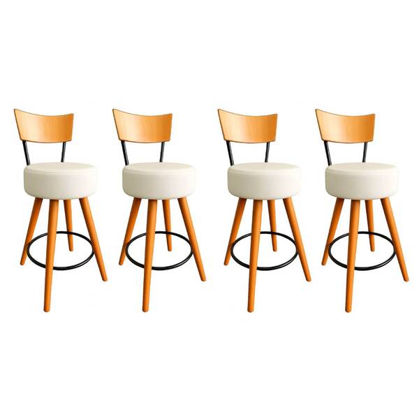 Kit 4 Banqueta Alta Cozinha Estofada Off-white Com Encosto Ma