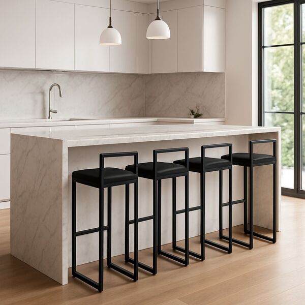 Kit 4 Banqueta Alta Ferro Cozinha Corino Bancada Gourmet Preto