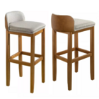 Kit 4 Banqueta De Madeira Estofado Em Linho Encosto Corino