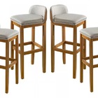 Kit 4 Banqueta De Madeira Estofado Em Linho Encosto Corino