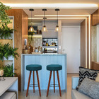 Kit 4 Banquetas Alex Suede Azul Turquesa Pés Palito Bnn Decor