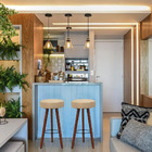 Kit 4 Banquetas Alex Suede Bege Pés Palito Bnn Decor