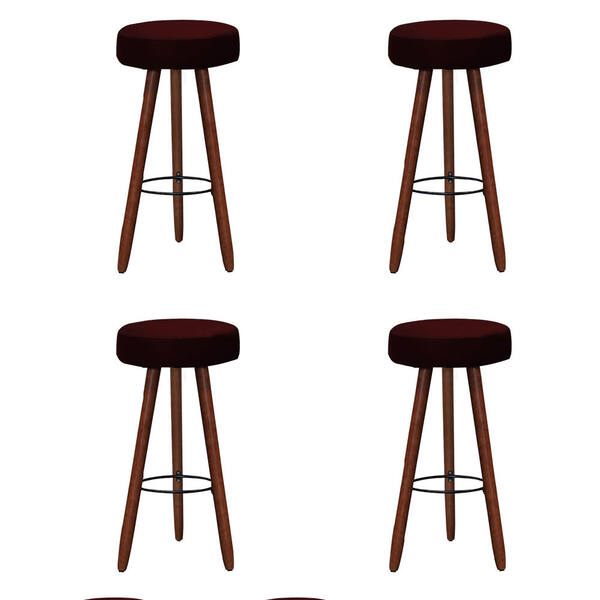 Kit 4 Banquetas Alex Suede Bordo Pés Palito Bnn Decor