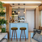 Kit 4 Banquetas Alex Suede Mostarda Pés Palito Bnn Decor