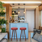 Kit 4 Banquetas Alex Suede Rose Pés Palito Bnn Decor