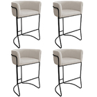 Kit 4 Banquetas Alta Com Encosto Betina Base Preto Poliéster