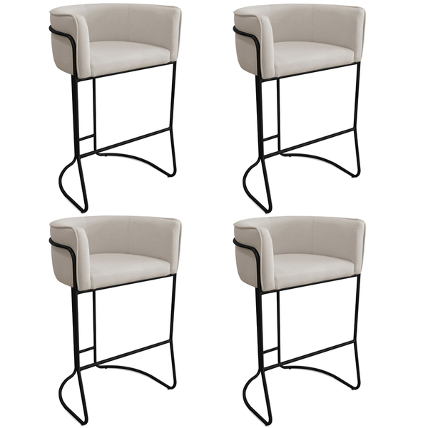 Kit 4 Banquetas Alta Com Encosto Betina Base Preto Poliéster