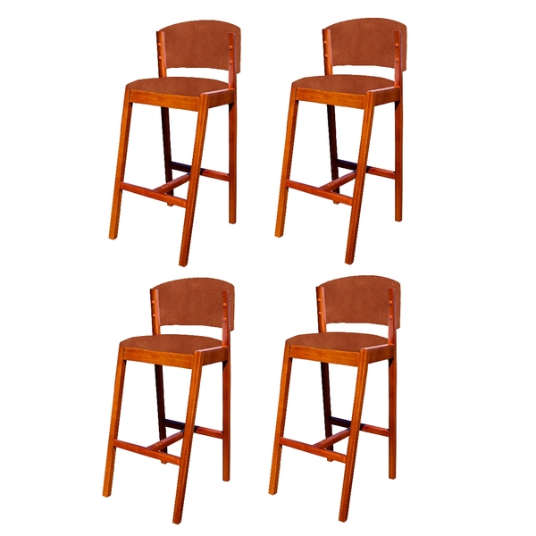 Kit 4 Banquetas Alta De Madeira Com Encosto Tecido Sintético