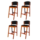 Kit 4 Banquetas Alta De Madeira Com Encosto Tecido Sintético