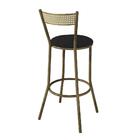 Kit 4 Banquetas Alta Estofada Preta Em Aço Ouro Envelhecido S