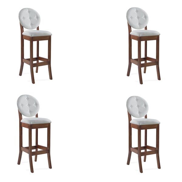 Kit 4 Banquetas Alta Madeira Maciça Teseu Linho Off White/imb