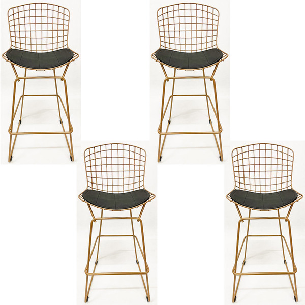 Kit 4 Banquetas Alta Para Cozinha Bertoia Cor Dourado Fosco A