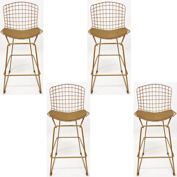 Kit 4 Banquetas Alta Para Cozinha Bertoia Cor Dourado Fosco A