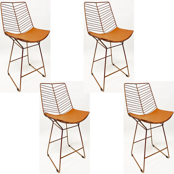 Kit 4 Banquetas Alta Para Cozinha Bertoia Retrô Cor Cobre - P