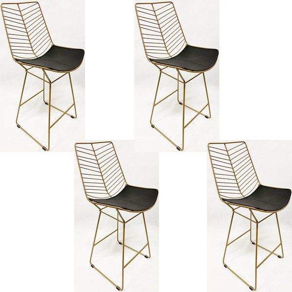 Kit 4 Banquetas Alta Para Cozinha Bertoia Retrô Cor Dourado F