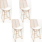 Kit 4 Banquetas Alta Para Cozinha Bertoia Retrô Cor Rosé Fosc