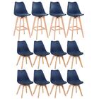 Kit - 4 Banquetas Altas + 8 Cadeiras Estofadas Leda - Azul Pe