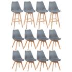 Kit - 4 Banquetas Altas + 8 Cadeiras Estofadas Leda Cinza Esc