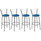 Kit 4 Banquetas Altas Cromada Com Encosto Assento Azul