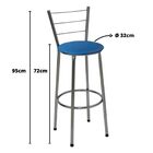 Kit 4 Banquetas Altas Cromada Com Encosto Assento Azul