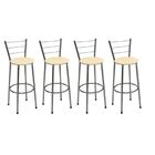 Kit 4 Banquetas Altas Cromada Com Encosto Assento Bege