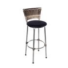 Kit 4 Banquetas Altas Cromada Com Encosto Junco Capuccino Ass