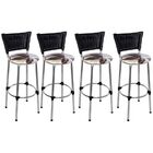 Kit 4 Banquetas Altas Cromada Com Encosto Junco Preto Assento