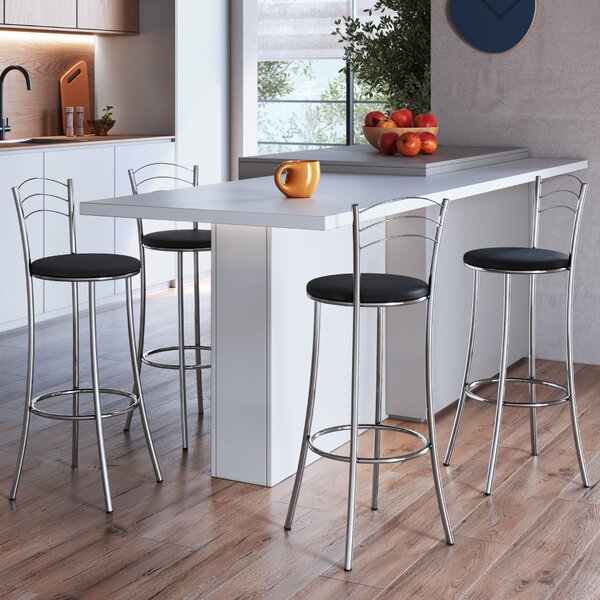 Kit 4 Banquetas Altas Cromadas Bc26/a - A101 Cromado/preto