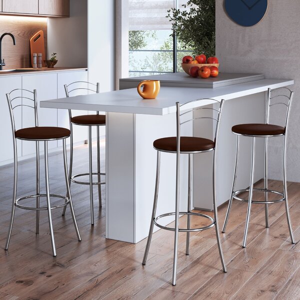 Kit 4 Banquetas Altas Cromadas Bc26/a - A109 Cromado/marrom