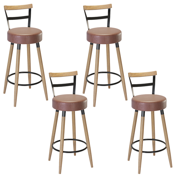 Kit 4 Banquetas Altas Estofadas 98cm Com Encosto Opala  Café