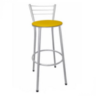 Kit 4 Banquetas Altas Prata Com Encosto Assento Amarelo