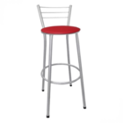 Kit 4 Banquetas Altas Prata Com Encosto Assento Vermelho
