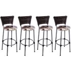 Kit 4 Banquetas Altas Prata Com Encosto Junco Argila Assento