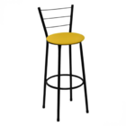 Kit 4 Banquetas Altas Preta Com Encosto Assento Amarelo