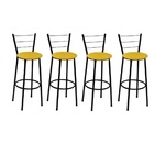 Kit 4 Banquetas Altas Preta Com Encosto Assento Amarelo