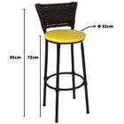 Kit 4 Banquetas Altas Preta Com Encosto Junco Argila Assento