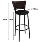 Kit 4 Banquetas Altas Preta Com Encosto Junco Argila Assento