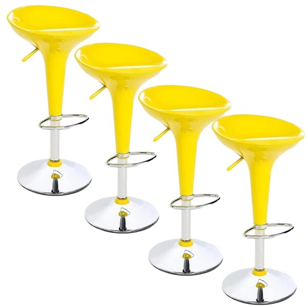 Kit 4 Banquetas Amarelas Tulipa Lotus Em Abs Com Base Giratór