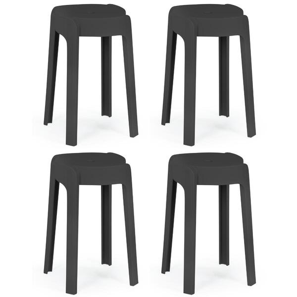 Kit 4 Banquetas Baixa Empilhável Nordica - Preto