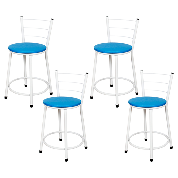 Kit 4 Banquetas Baixa Epoxi Branca Assento Azul