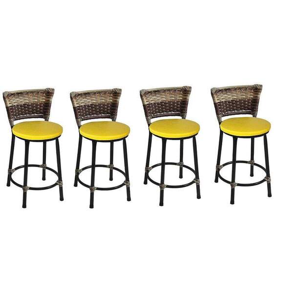 Kit 4 Banquetas Baixa Preta Junco Capuccino Com Assento Amare