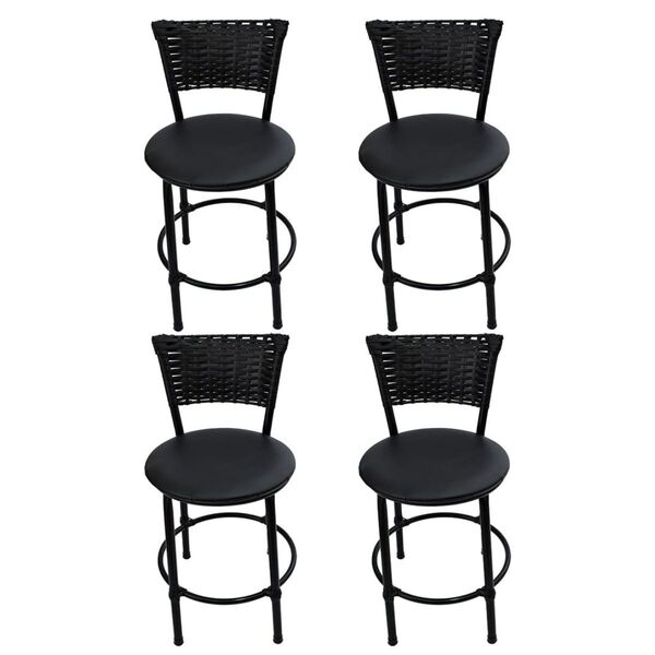 Kit 4 Banquetas Baixa Preta Para Cozinha Assento Preto Com En