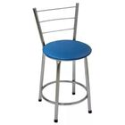 Kit 4 Banquetas Baixas Cromada Com Encosto Assento Azul