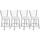 Kit 4 Banquetas Baixas Prata Com Encosto Assento Branco