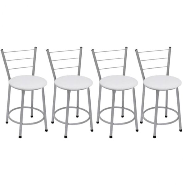 Kit 4 Banquetas Baixas Prata Com Encosto Assento Branco