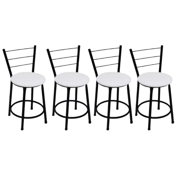 Kit 4 Banquetas Baixas Preta Com Encosto Assento Branco