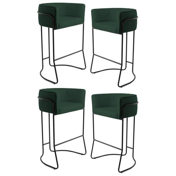 Kit 4 Banquetas Base Aço Preto Betina Linho Verde Musgo Domi